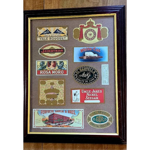 Cigar Box Labels Insert Art Print Various Labels Art 15 X 19" Matted Wood Frame